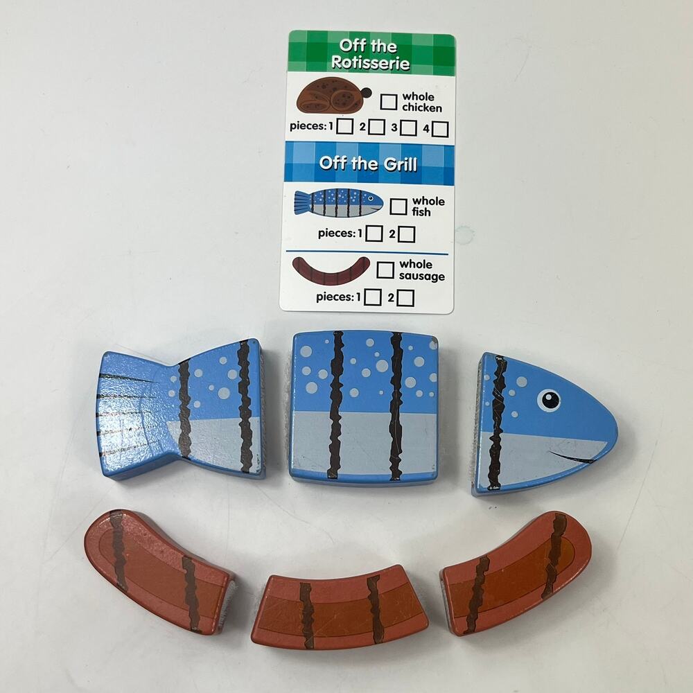 Melissa & Doug BBQ Rotisserie Grill Replacement Wooden Fish & Sausage Play Food